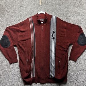 Silversilk Knit Sweater Jacket 4XL Elbow Patches Pockets Full‎ Zip Red Vintage